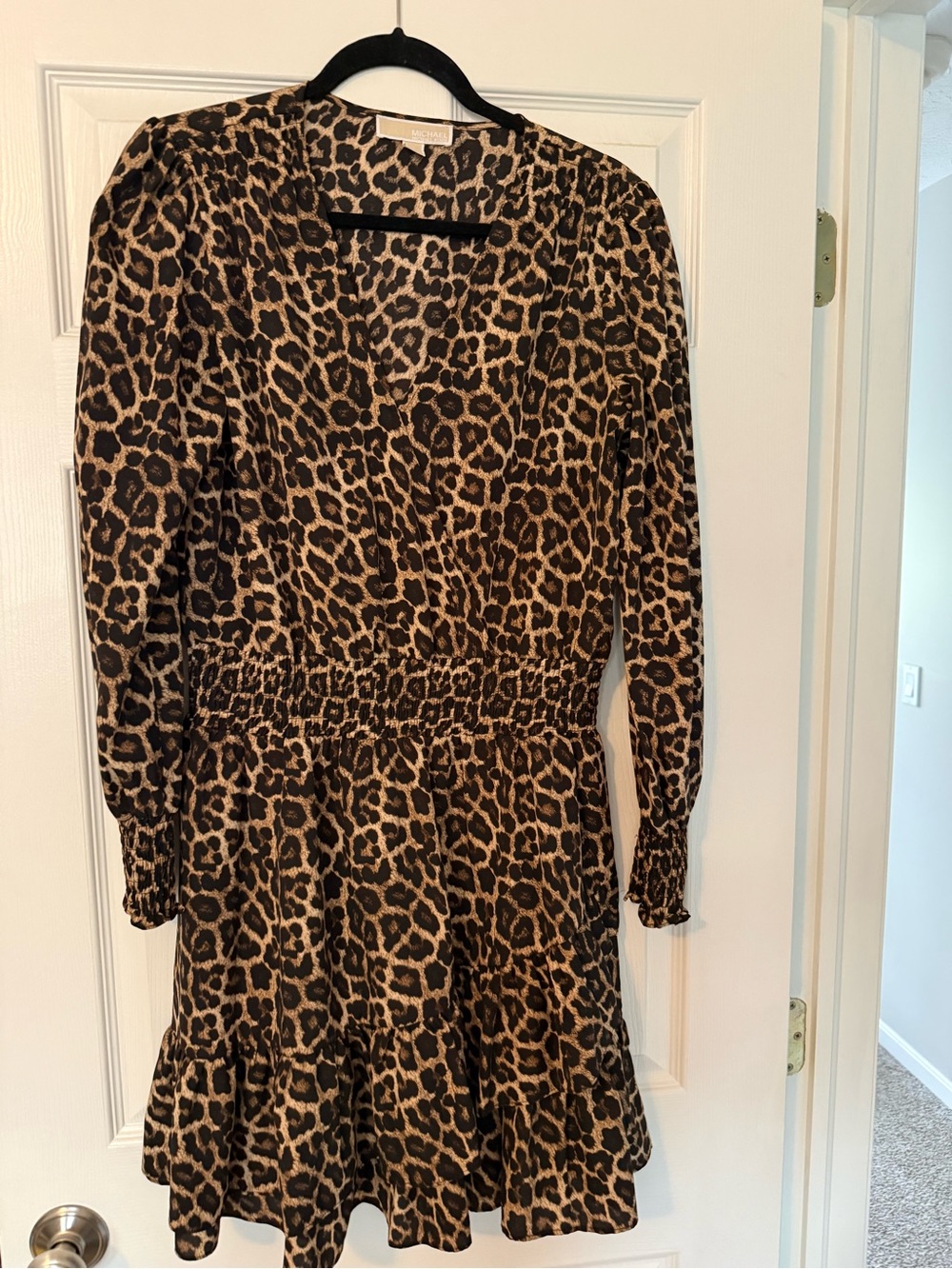 Michael Kors Leopard Print Mini Dress in Black and Brown